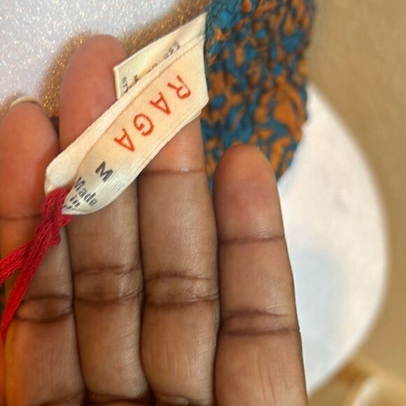 Raga Women's M Smocked Bandeau Tube Top Turquoise Brown Floral Boho Beach New - Picture 7 of 7